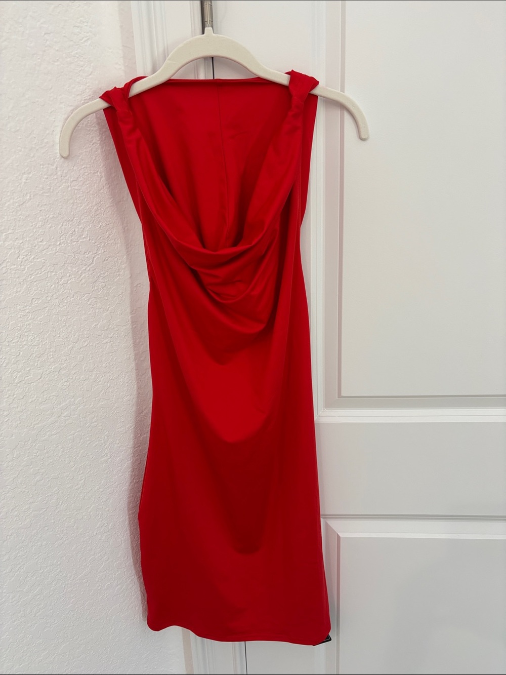 Red Cowl-Neck Sleeveless Midi Dress